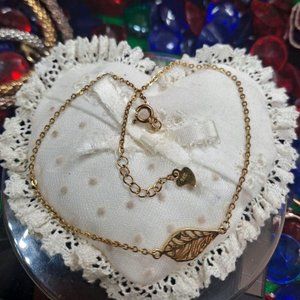 Gold Over 925 Sterling Silver Leaf Anklet New